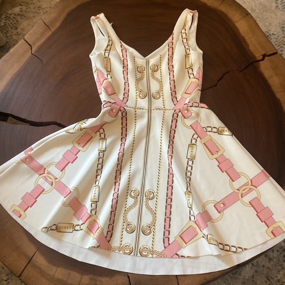 Guess Galina Chain Print Dress in Ivory and Pink/ Size XS - Picture 8 of 9